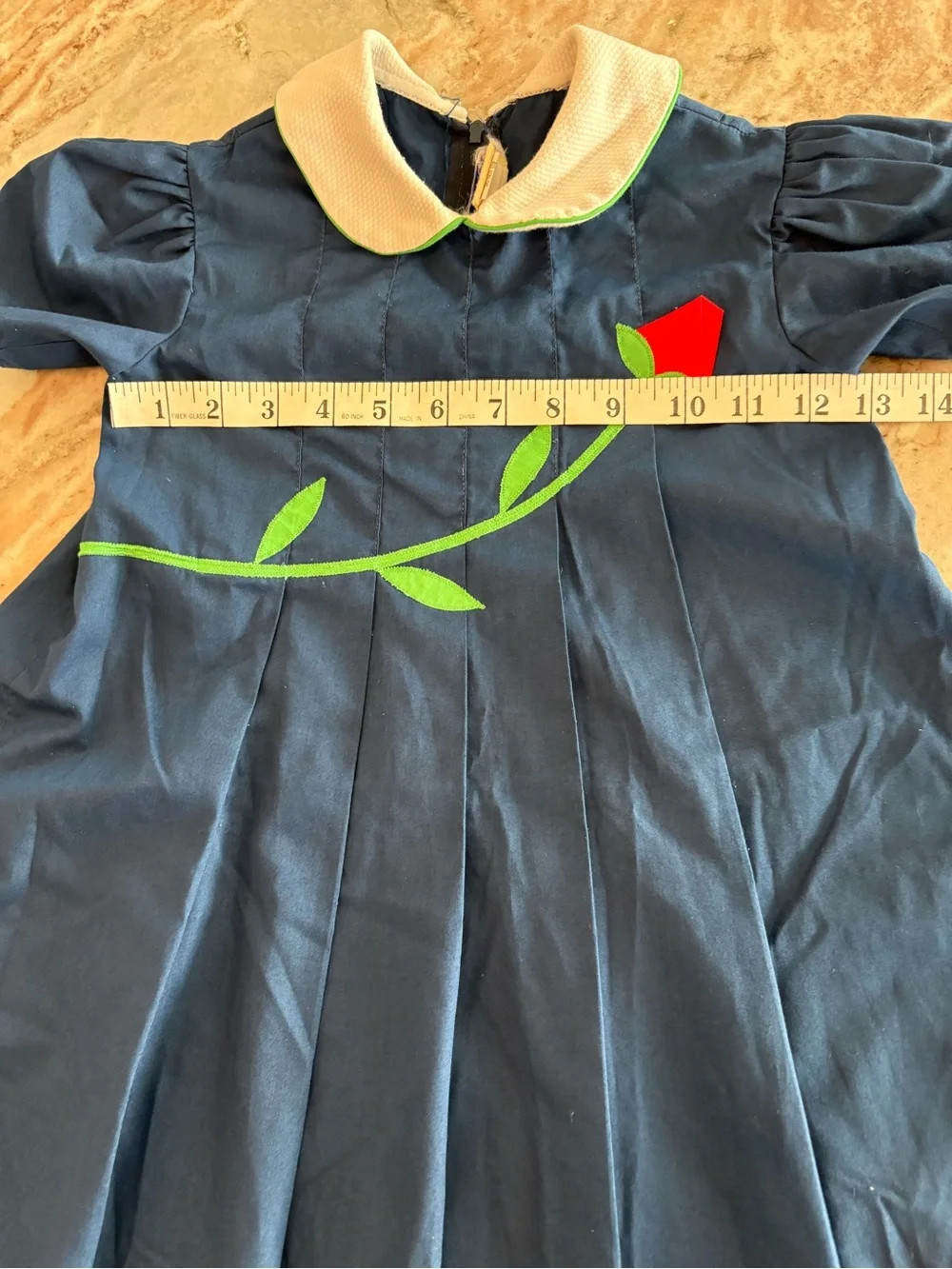 Jayne Copeland Vintage Girls Pleated Short Sleeve Dress 6X Rose Appilque Preppy